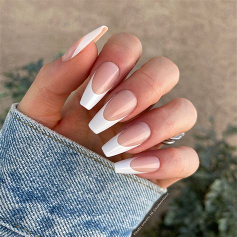 coffin french tip nails with rhinestones|cute long acrylic nails coffin.